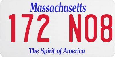 MA license plate 172NO8