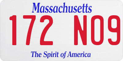 MA license plate 172NO9