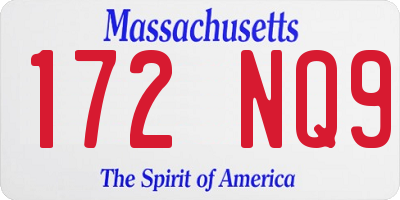 MA license plate 172NQ9
