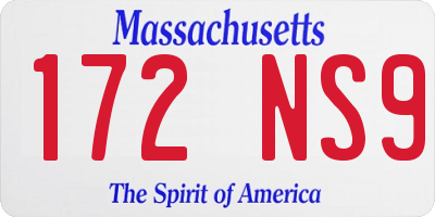 MA license plate 172NS9