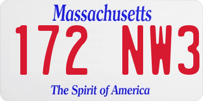 MA license plate 172NW3