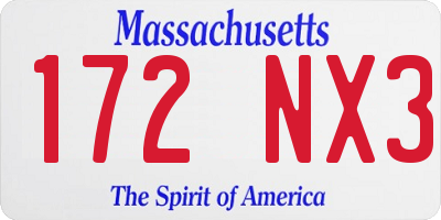 MA license plate 172NX3