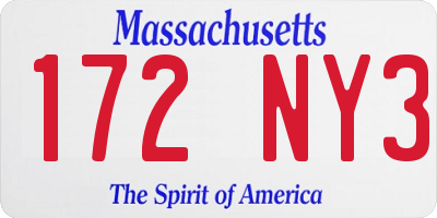 MA license plate 172NY3