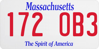MA license plate 172OB3