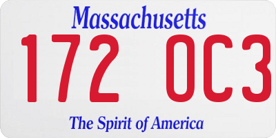 MA license plate 172OC3