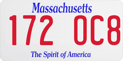 MA license plate 172OC8