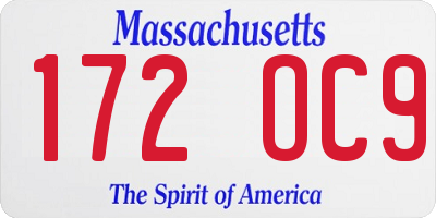 MA license plate 172OC9