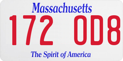 MA license plate 172OD8
