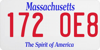 MA license plate 172OE8