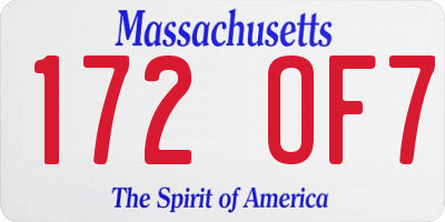 MA license plate 172OF7
