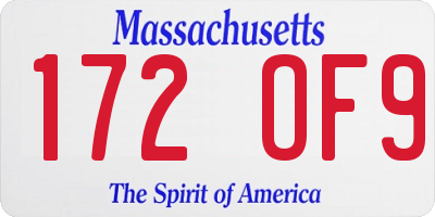 MA license plate 172OF9