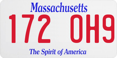 MA license plate 172OH9
