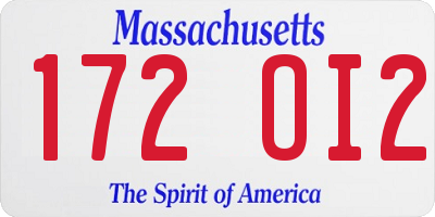 MA license plate 172OI2