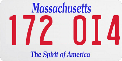 MA license plate 172OI4