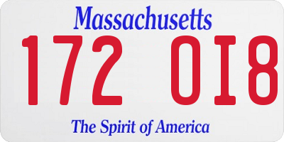 MA license plate 172OI8
