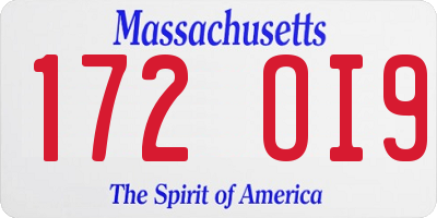 MA license plate 172OI9