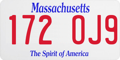 MA license plate 172OJ9