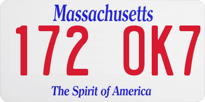 MA license plate 172OK7
