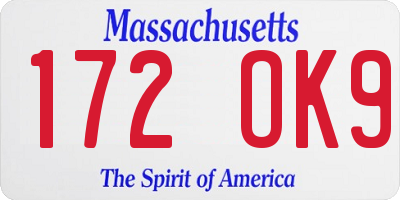MA license plate 172OK9
