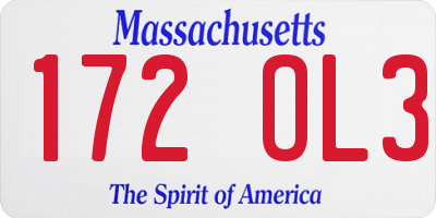 MA license plate 172OL3
