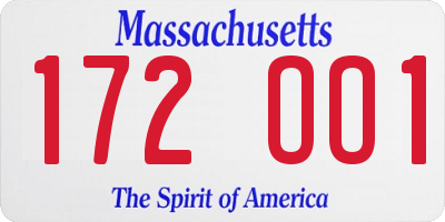 MA license plate 172OO1