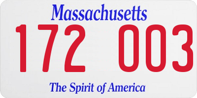 MA license plate 172OO3