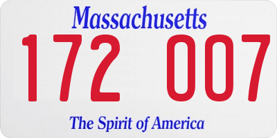 MA license plate 172OO7