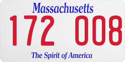 MA license plate 172OO8