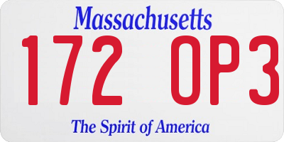 MA license plate 172OP3