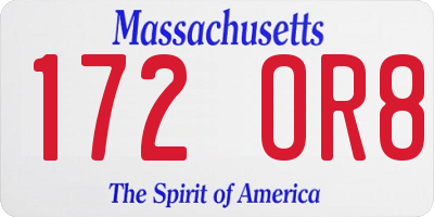 MA license plate 172OR8