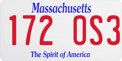 MA license plate 172OS3
