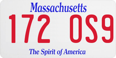 MA license plate 172OS9