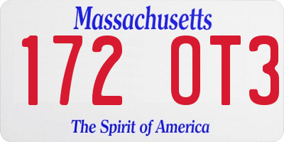 MA license plate 172OT3
