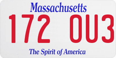 MA license plate 172OU3