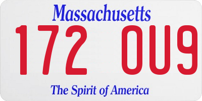 MA license plate 172OU9