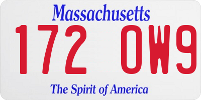 MA license plate 172OW9