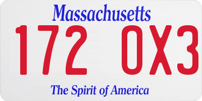 MA license plate 172OX3