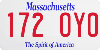 MA license plate 172OY0