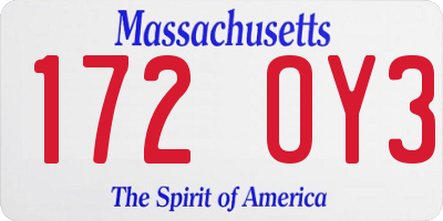 MA license plate 172OY3