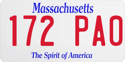 MA license plate 172PA0