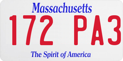 MA license plate 172PA3