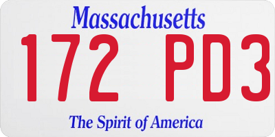 MA license plate 172PD3