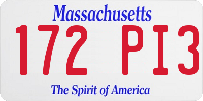 MA license plate 172PI3