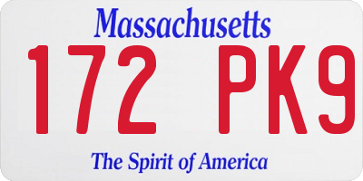 MA license plate 172PK9