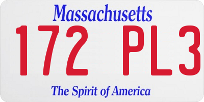 MA license plate 172PL3