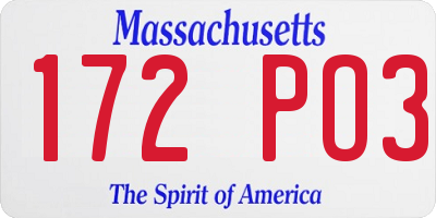 MA license plate 172PO3
