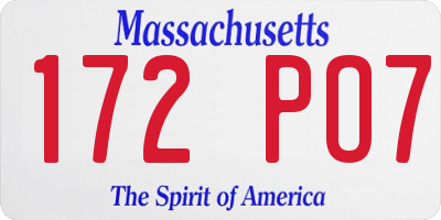 MA license plate 172PO7