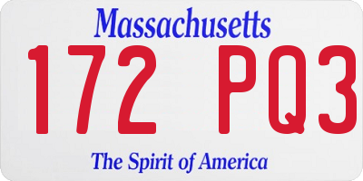 MA license plate 172PQ3