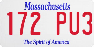 MA license plate 172PU3