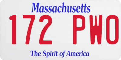 MA license plate 172PW0